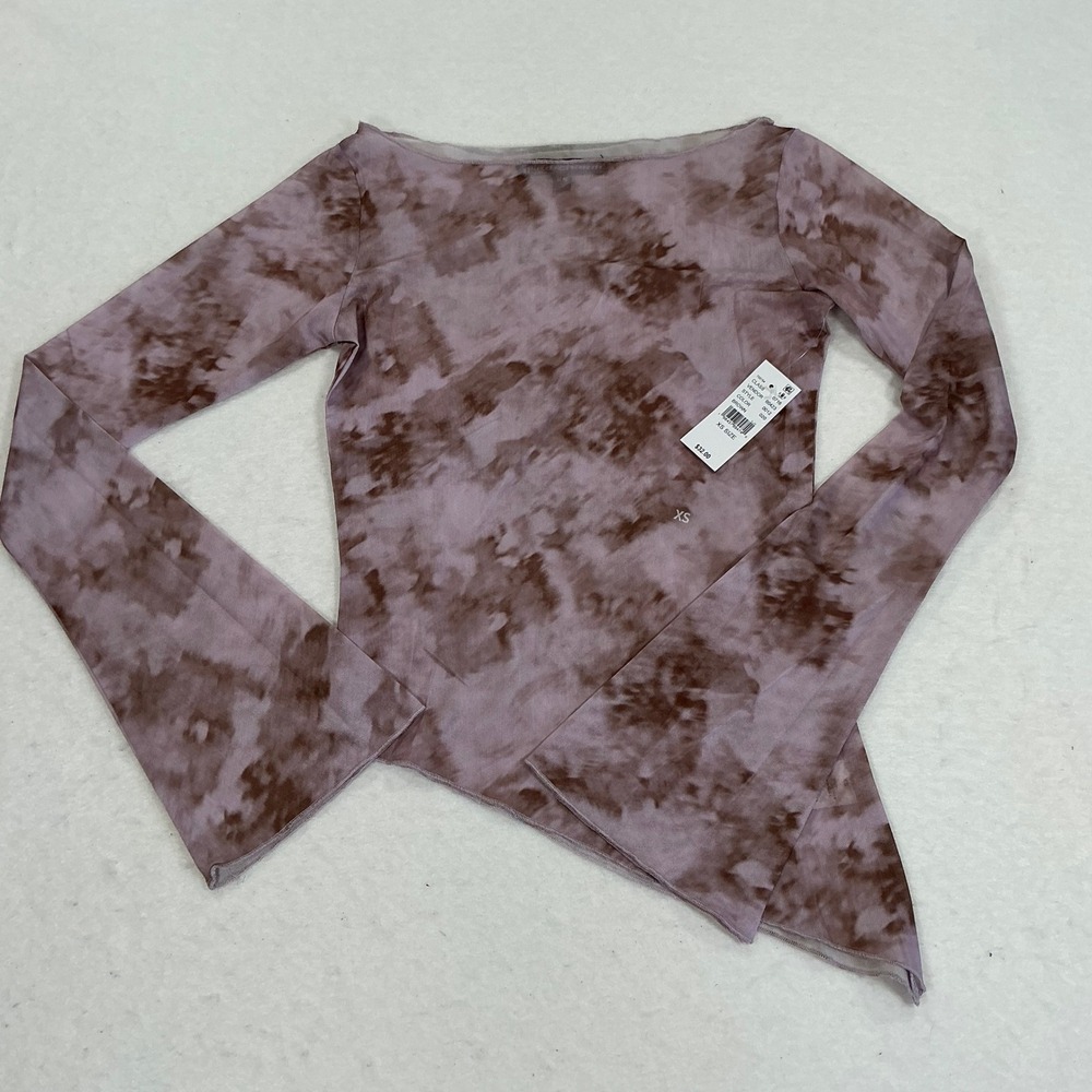 PacSun Third Charm Brown Lavender Tie Dye Mesh Asymmetrical Top XS NWT